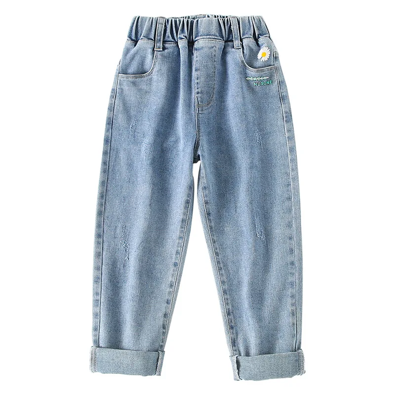 

Girls' jeans in the spring and autumn of 2021 the new easing han edition child autumn children's wear elastic pants cuhk leis