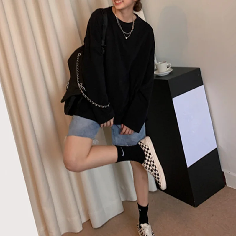 Базовые Женские свободные Весенние однотонные универсальные футболки в стиле