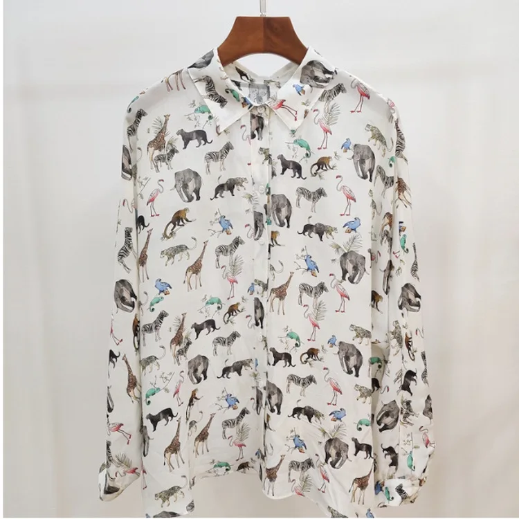 Женская рубашка с длинным рукавом блузка принтом животного весна 2021|Рубашки| |