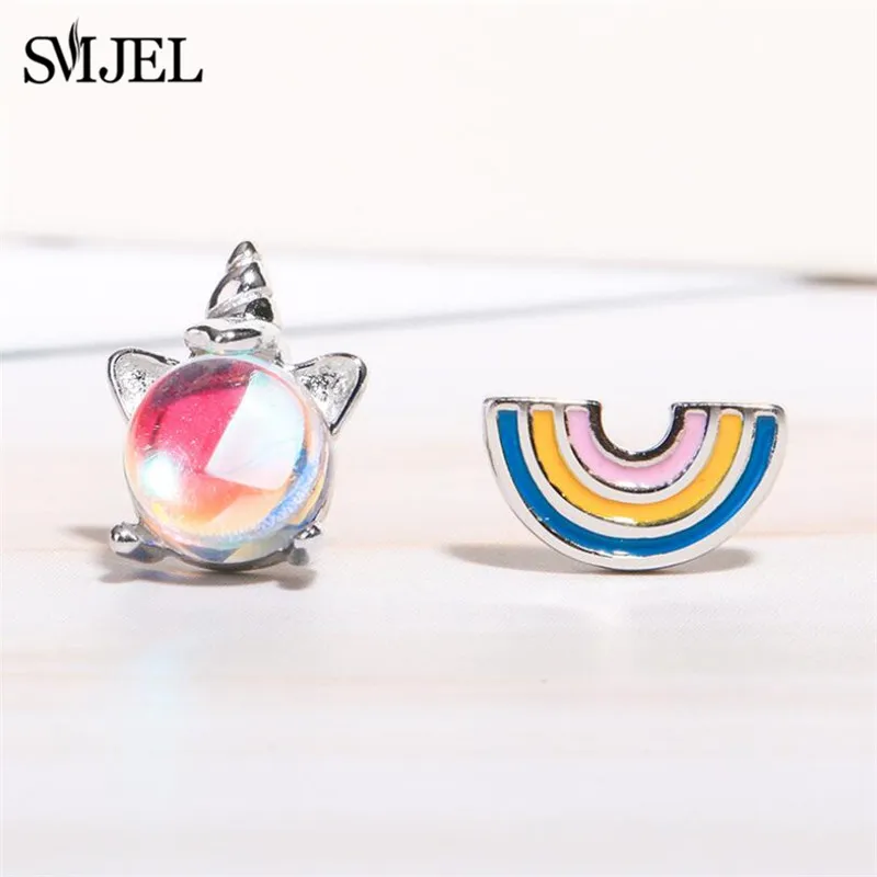 Женские асимметричные серьги гвоздики SMJEL модные радужные с животным и