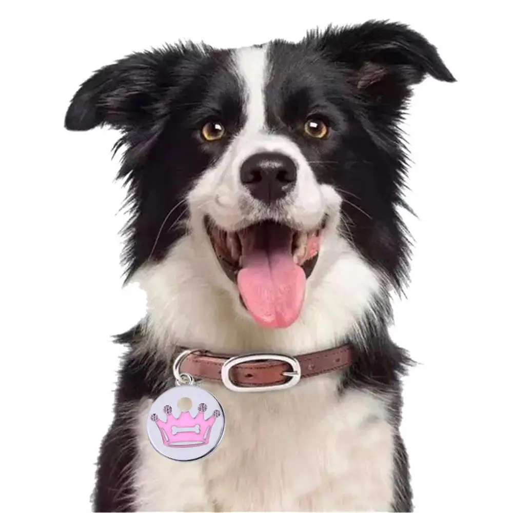 Ошейники для домашних животных собаки ID ярлыки круглая корона собака Милая Мини