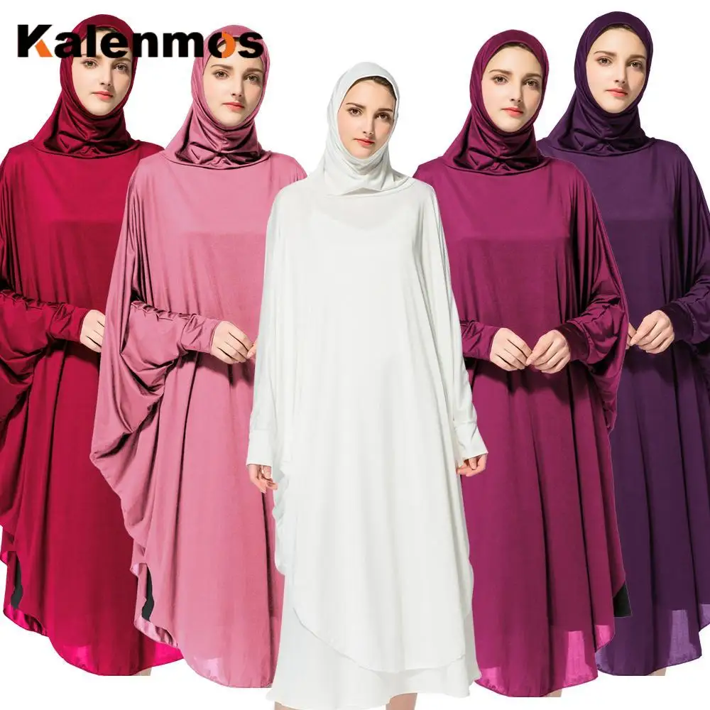 

Kalenmos Arab Muslim Women Prayer Garment Bat Sleeve Hooded Worship Thobe Gown Prayer Middle East Robe Islamic Abaya Hijab Dress