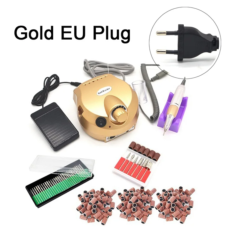Gold EU 220V-30150 110/220V 35000 об/мин Pro Электрический Фрезер для ногтей, фрезер инструмент бит, маникюр, машинка для маникюра, Kit Pro салон дома ногтей комплект инструментов для маникюра красный Фрезер для ногтей, сверлильный - Цвет: Gold EU 220V-30150