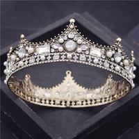 vintage gold bridal tiaras royal queen king crown wedding diadem party prom circle headband pageant diadem hair jewelry ornament