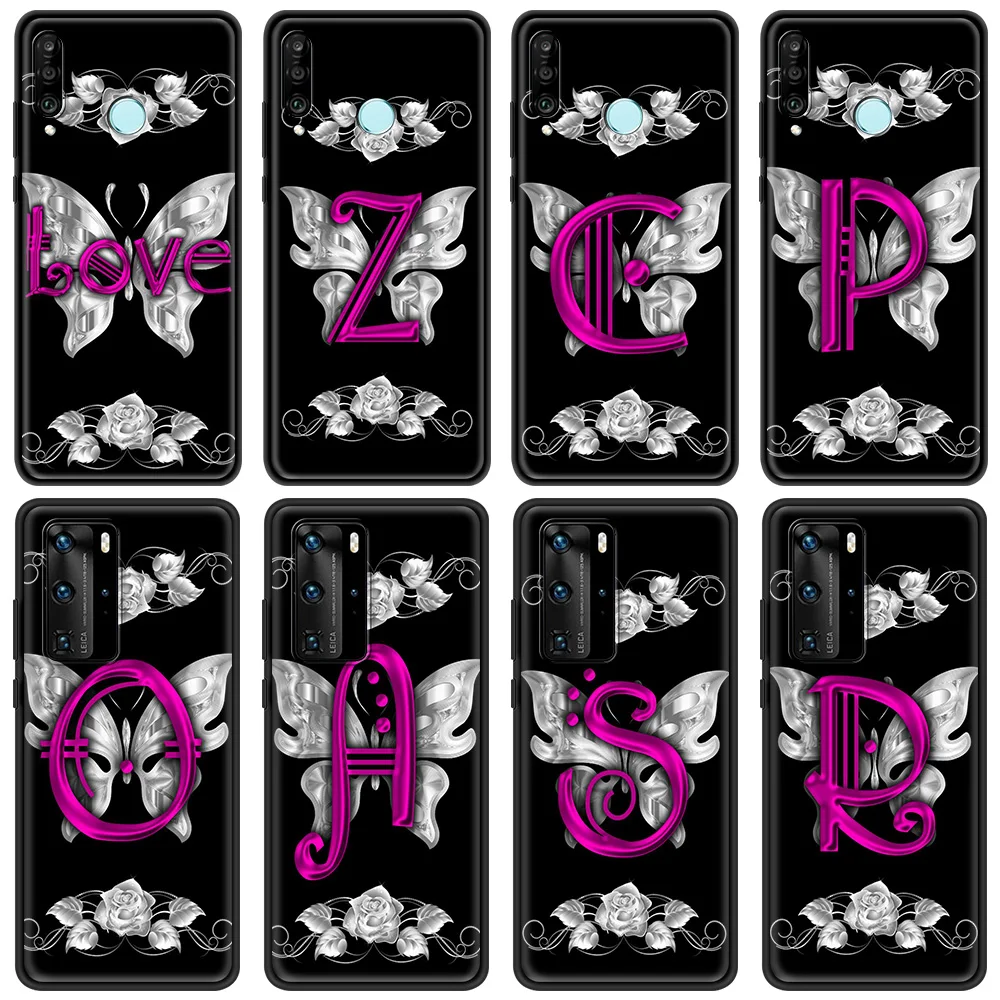 

Initial Letter Luxury Silicone TPU Cover for Huawei P10 P20 P30 Pro P40 Pro Plus P Smart Z 2021 Phone Accessories Case