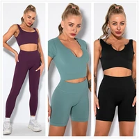 hipsterme solid color seamless yoga set women 2 piece gym outfits sportwear fitness suits sports clothing tracksuit activewear