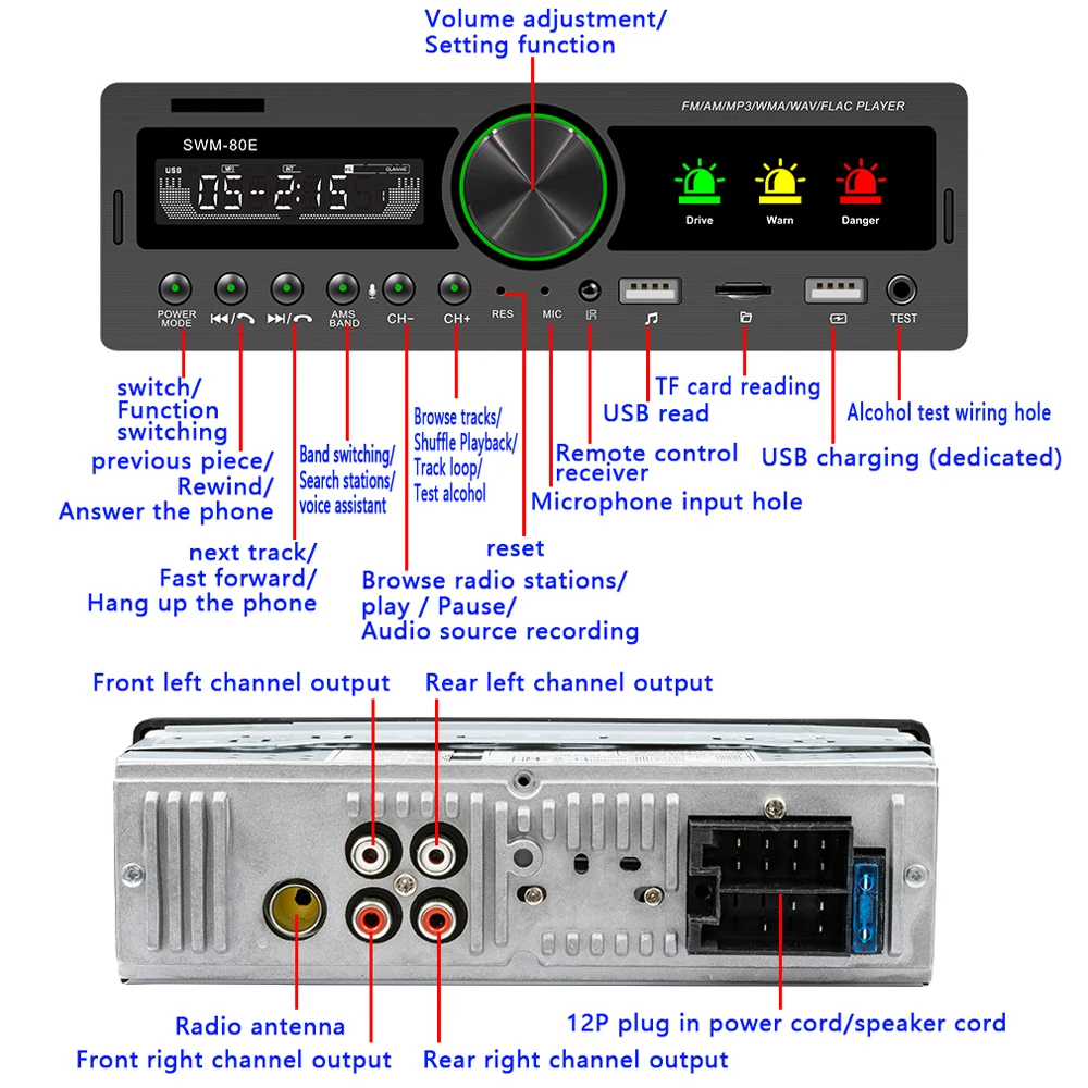 SWM 80E автомобиля bluetooth mp3 плеер U диска карты FM радио с теста на алкоголь функция 1 DIN