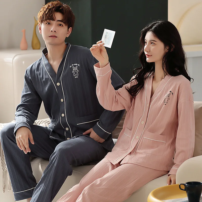 Осенний кардиган пижама Женский пижамный комплект одежда для сна пары мужская