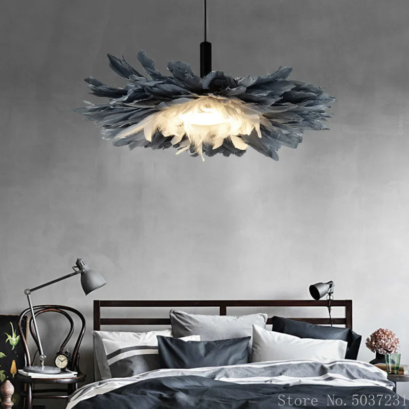 

Nordic feather chandelier INS, bedroom warm light chandelier, children's room chandelier, E27 lamp accories, new products in