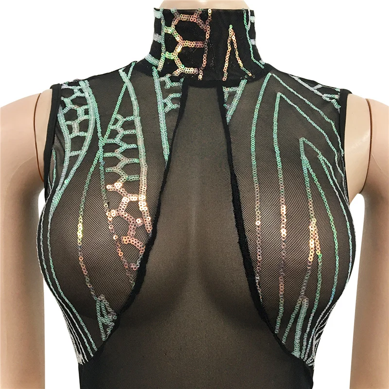 Женское вечернее платье с блестками элегантное Сетчатое без рукавов в стиле
