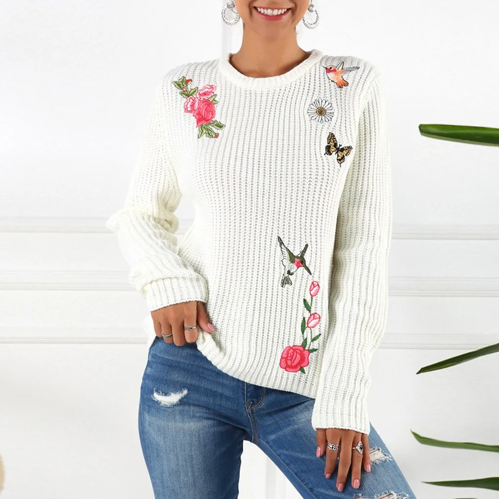 Женский трикотажный свитер с вышивкой Повседневный пуловер в китайском стиле
