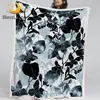 BlessLiving Flower Blankets For Beds Black Watercolor Plush Blanket Floral Luxury Sherpa Blanket Elegant Custom Blanket Dropship 1