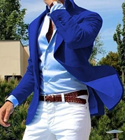 2022 royal blue mens suit one button 2 pieces formal lapel flat business tuxedos tailcoat groomsmen for weddingblazerpants
