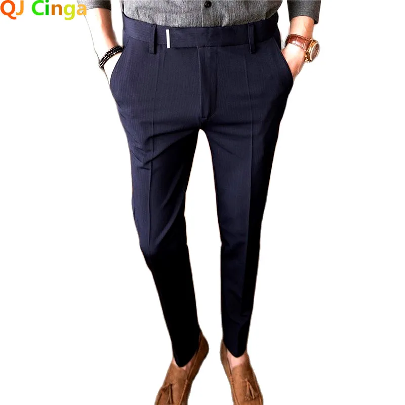 Брюки мужские компактные в Вертикальную Полоску модные облегающие штаны для