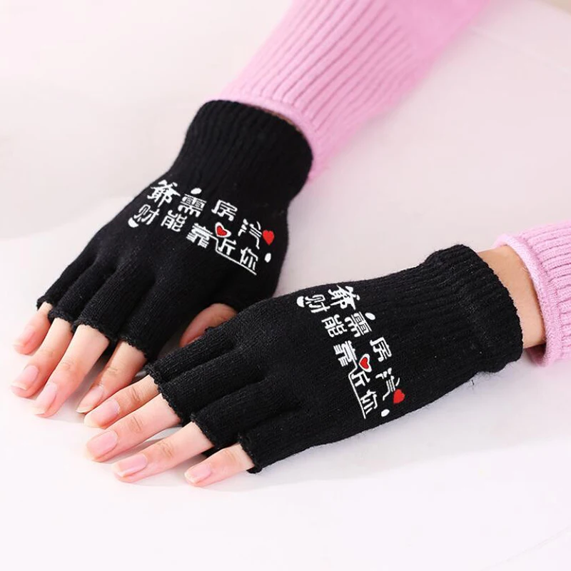 

New Women's Half Finger Knitted Gloves Solid Autumn Winter Fingerless Glove Keep Female Warm Mittens handschoenen guantes
