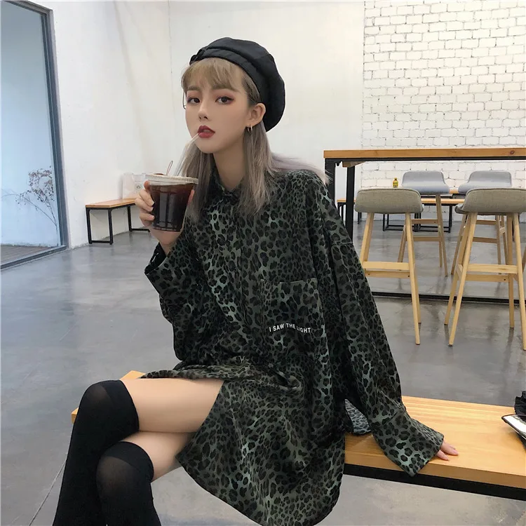 

Autumn Harajuku bf style long-sleeved leopard print shirt women