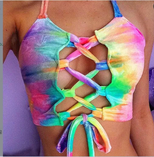 

Multicolor Cross Criss Bandage Crop Tops Women Plus Size Spaghetti Strap Harajuku Bodycon Tanks Clothes Summer Tees Shirt
