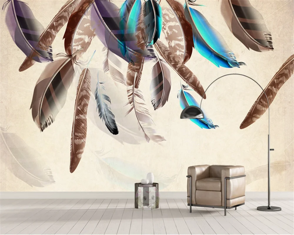 Пользовательские современный интерьер моды красочные перо Искусство ретро