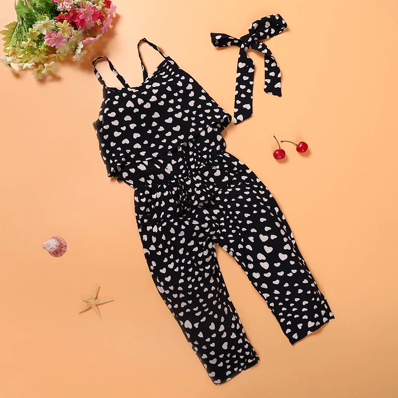 

New Fashion Kids Girls Clothing Overalls Cotton Sleeveless Heart-shaped Little Girls Romper Summer Children Clothes 2-7 Years