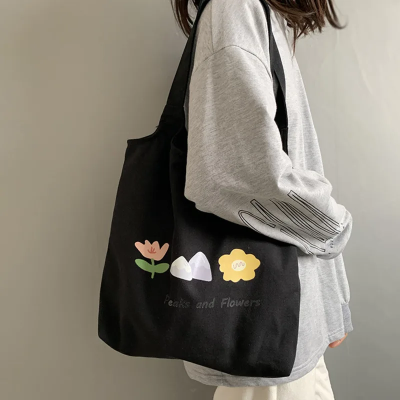 

New Vest Canvas Bag Japanese And Korean Flower Women Shoulder Bag Literature And Art Student Cloth Shoulder Bag Women's