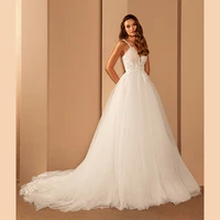 a line spaghetti straps sleeveless wedding dress backless tulle lace court train boho leaves bridal gown robe de mari%c3%a9e