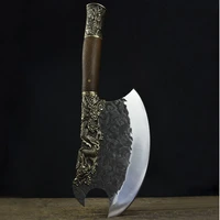 9 inch big longquan knives handmade forged kitchen hatchet knife copper dragon decor slicing chop beautiful knife with patterns