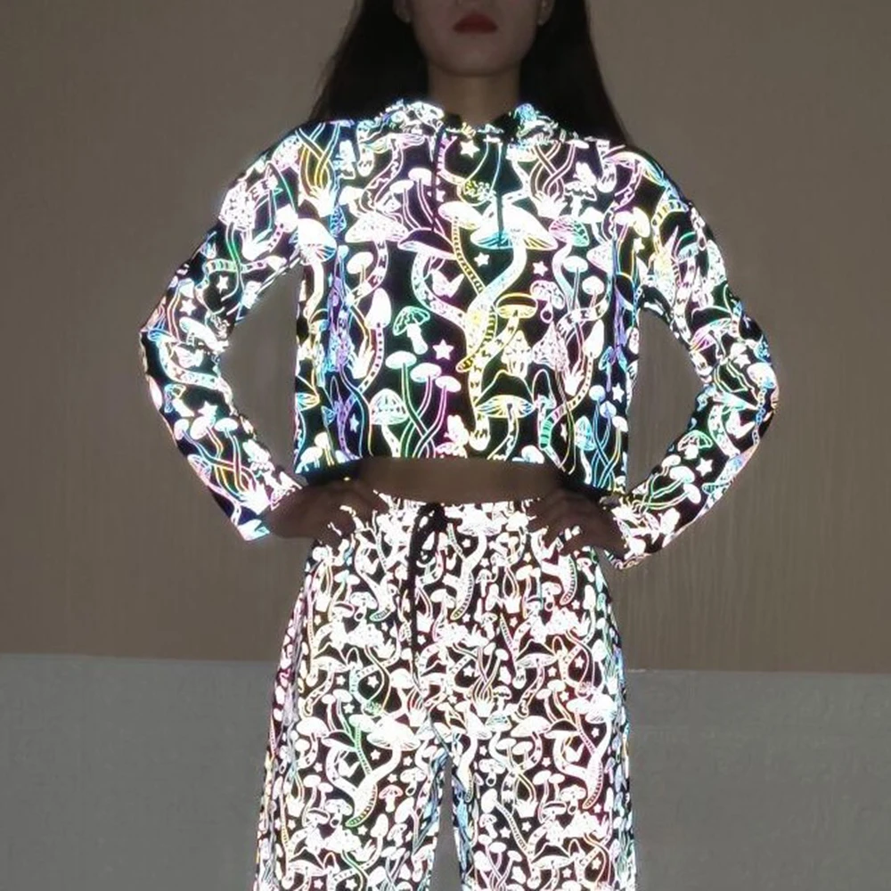 Красочные Светоотражающие Пуловеры и штаны с принтом грибов из мультфильма для