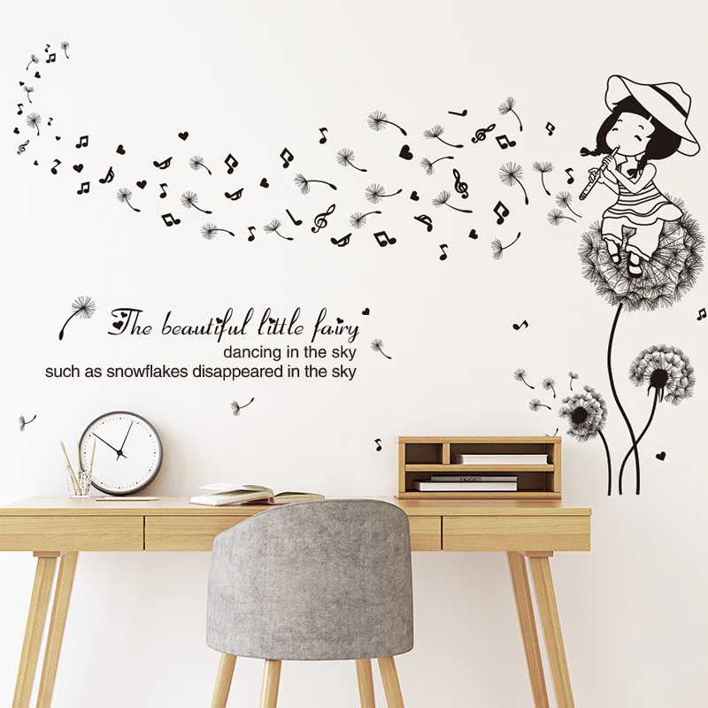 [SHIJUEHEZI] черный Одуванчик цветок эльф наклейки на стену DIY девушка настенные наклейки для гостиной Дети Спальня украшение дома