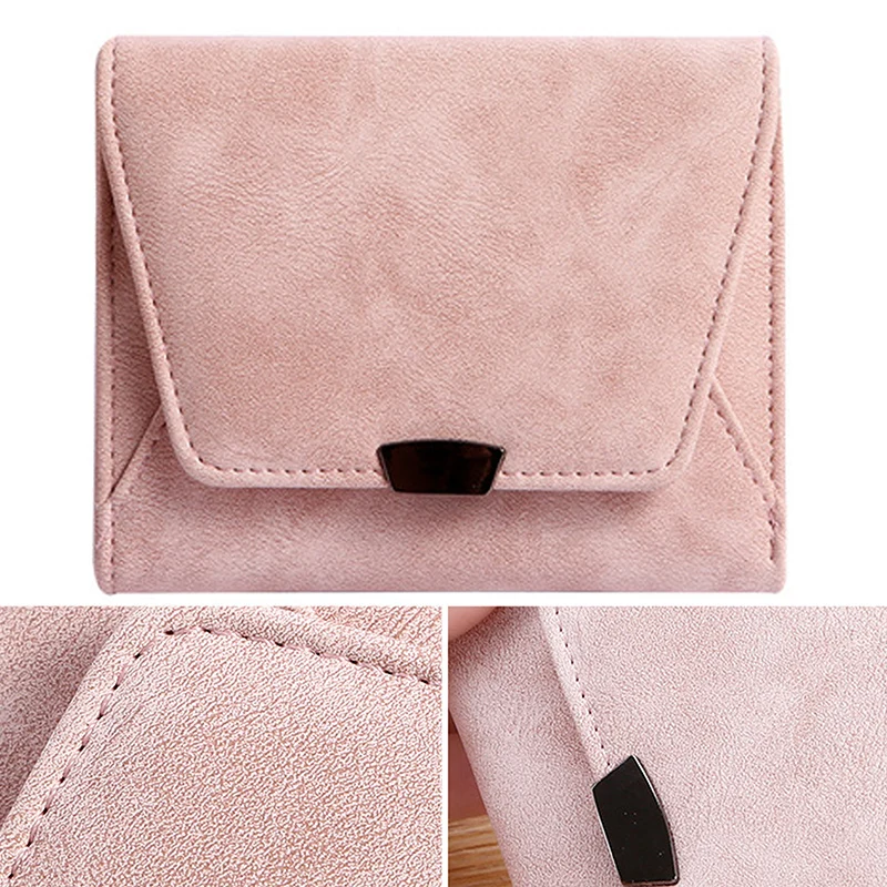 Женский кожаный складной кошелек короткий бумажник на застежке винтажный Модный