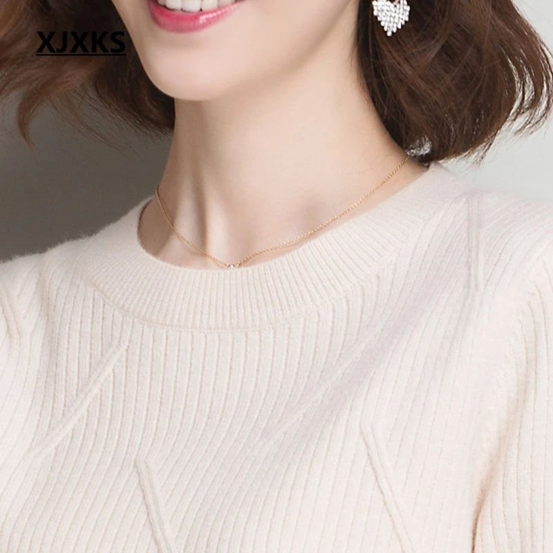 XJXKS Ropa Mujer Invierno Knitted Sweater Streetwear Ulzzang Young Ladies Tops Women Pullovers Jumper Solid Sweaters | Женская одежда