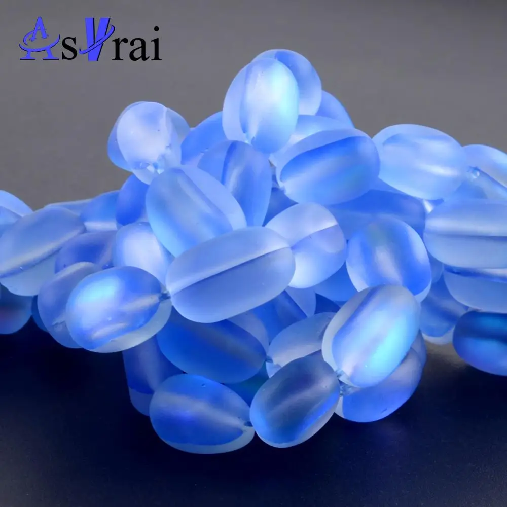 Бусины нестандартные из натурального голубого лунного камня матовые бусины с