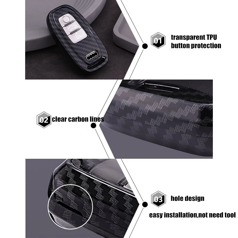 

1Pc For Audi A4LA5A6LA7A8Q5 Carbon Fiber Look Car Key Chain Case fob Cover Shell