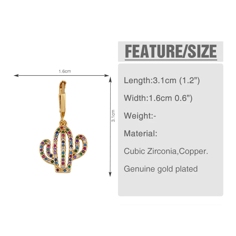 Красочные циркониевые серьги в виде кактуса для женщин золотые корейские