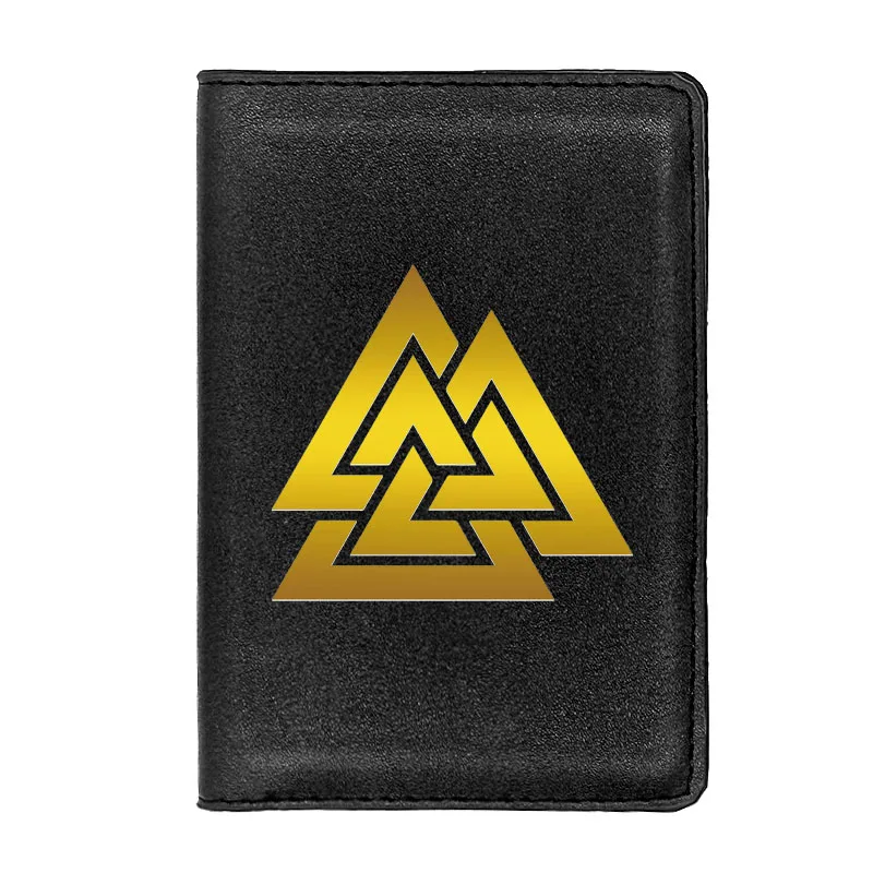 

Fashion Men Women Passport Cover Pu Leather Norse Mythology Viking Symbol Printing Travel ID Credit Card Holder Wallet