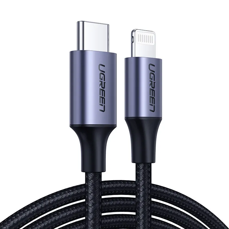 Ugreen MFI сертифицированный usb c к lightning зарядный кабель для iPhone xs max xr x 8 7 6s plus 5 ipad pro PD кабель быстрое зарядное устройство короткое - Plug Type: Braided Black
