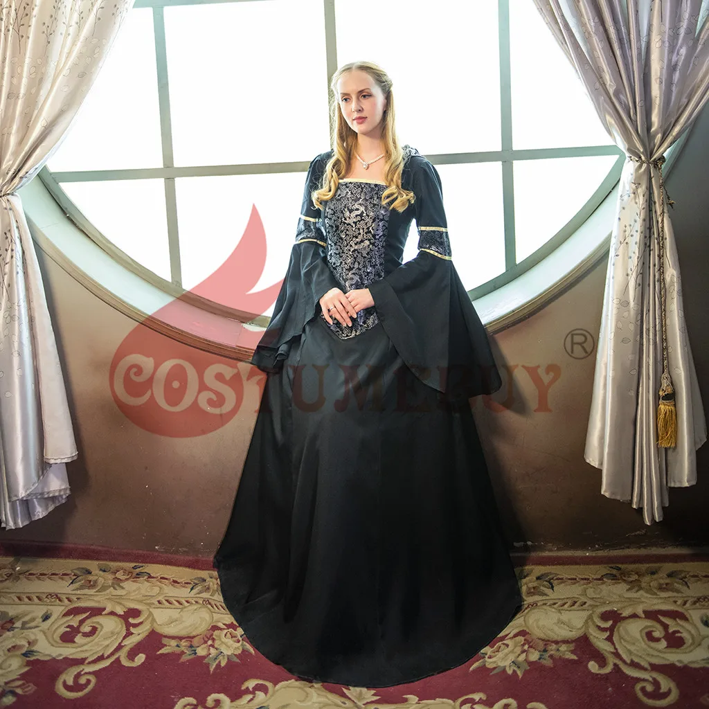 Костюм для женщин средневековое женское черное платье с рукавами-фонариками
