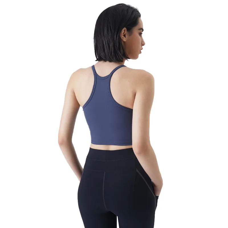 

Wmuncc Yoga Vest Women Fitness Crop Top with Pad Shockproof Strap Sports Bra Naked Fabric Breathable Quick Dry Solid Activewear
