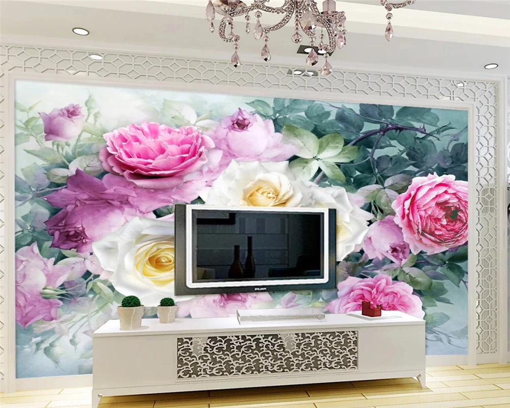 beibehang Customized modern environmentally friendly rose bushes three-dimensional watercolor background wallpaper papier peint |