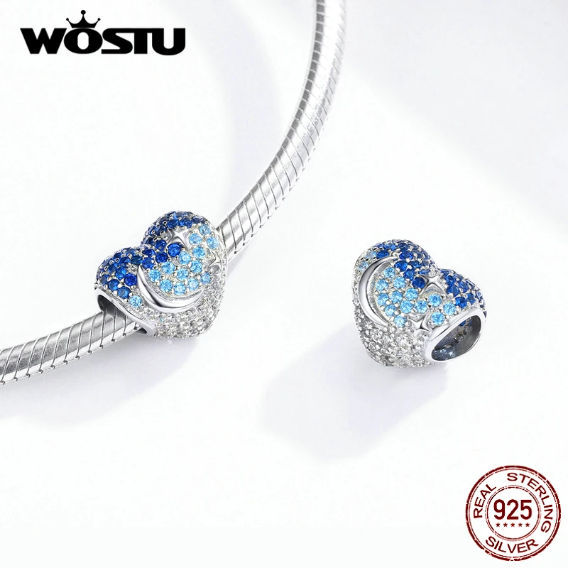WOSTU ослепительные Подвески в виде голубого сердца из стерлингового серебра 925