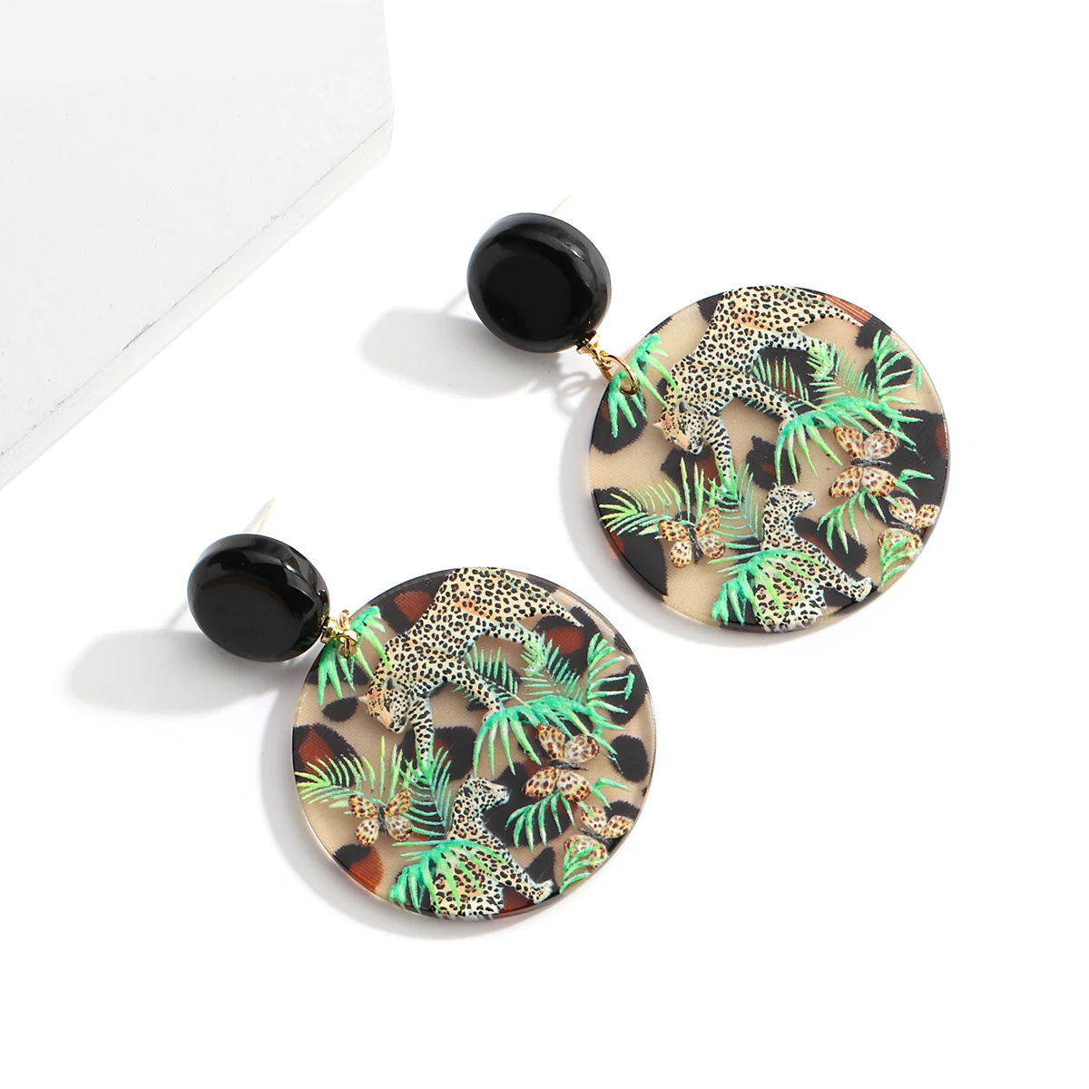 

AENSOA 2021 New Boho Acrylic Colorful Geometric Earrings Irregular Wild Flora Bird Fox Leopard Graffiti Women Acrylic Earrings