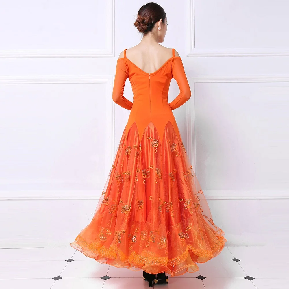 orange ballroom dress standard dance costume tango costumes viennese waltz big swing foxtrot | Тематическая одежда и