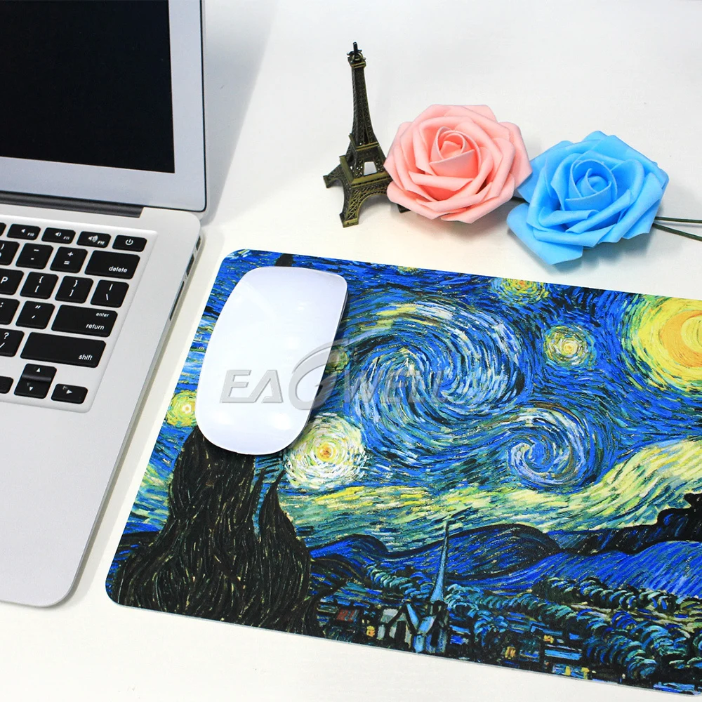 

Резиновый игровой коврик для мыши, пляжный коврик для мыши с винтажным принтом лилий, цветов, волн, маленький размер, коврик для компьютерно...