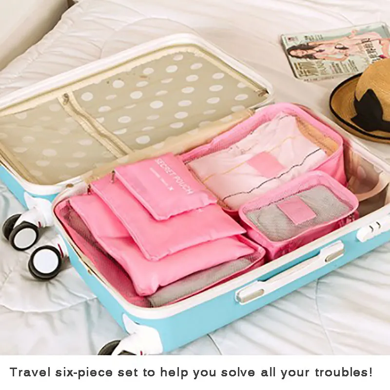 Синяя/Розовая дорожная сумка для хранения 6 комплектов одежды чемодан Женская