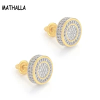 mathalla hip hop rock jewelry earrings gold high quality cold micropav%c3%a9 cz stone stud earrings with screw back mens womens