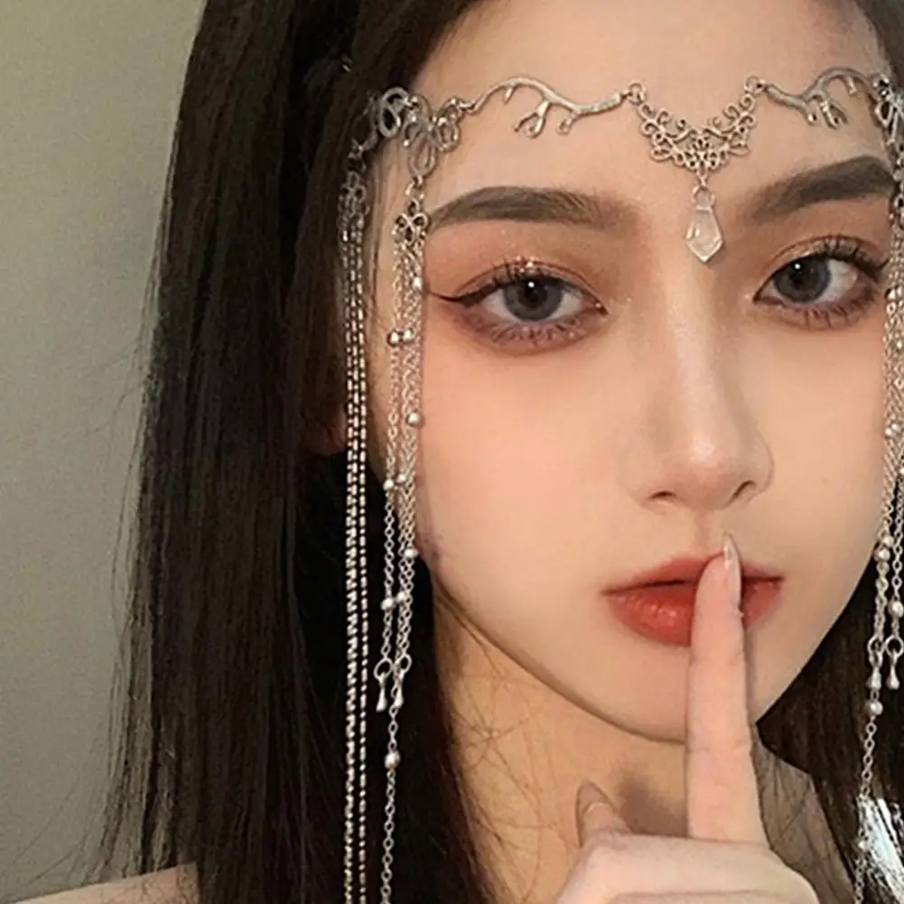 

Fashion Waterdrop Long Tassel Pendant Forehead Chain Girls Rhinestone Handmade Retro Head Chain Women Hair Accessories