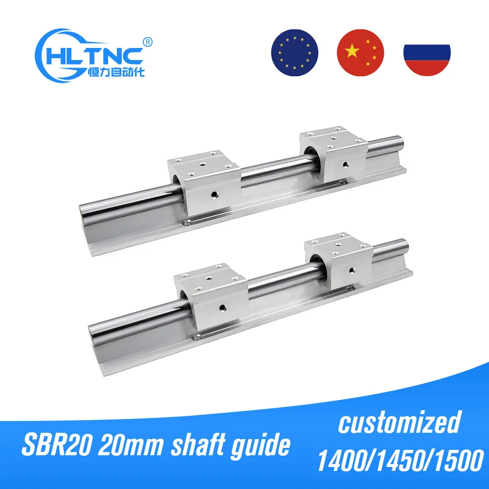 ЕС RU 2 шт. SBR20 1400 мм 1450 1500 круглый линейный направляющий рельс с 4 блок SBR20UU для