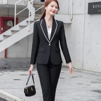 2021 autumn winter white black womens pants suit 2 pieces set formal elegant ladies blazer jacket business work trousers suits