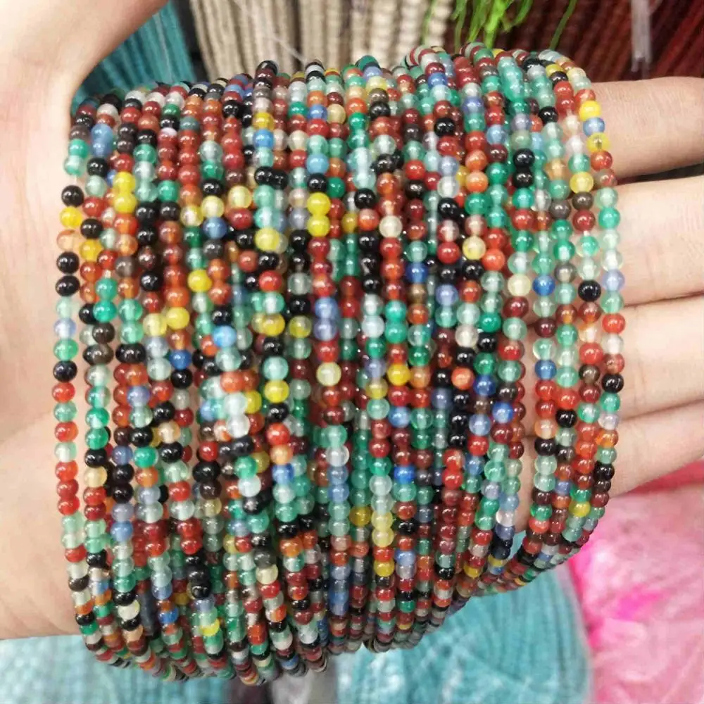 Colorful agate 2 мм 3 мм из натуральных круглых камней бусины розовый кварц аметисты лазурит Агаты бусины из нефрита для самостоятельного изготовления ювелирных изделий браслет ожерелье - Цвет: Colorful agate