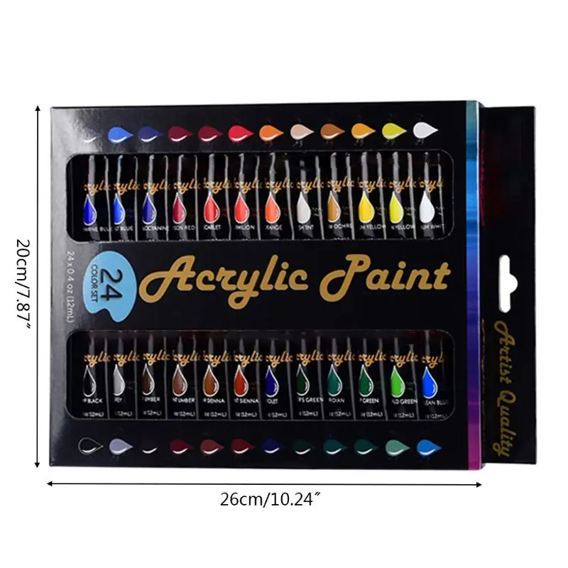 

12ml 24 Colors Professional Acrylic Paint Drawing Painting Pigment Water Resistant for Kids DIY Artist