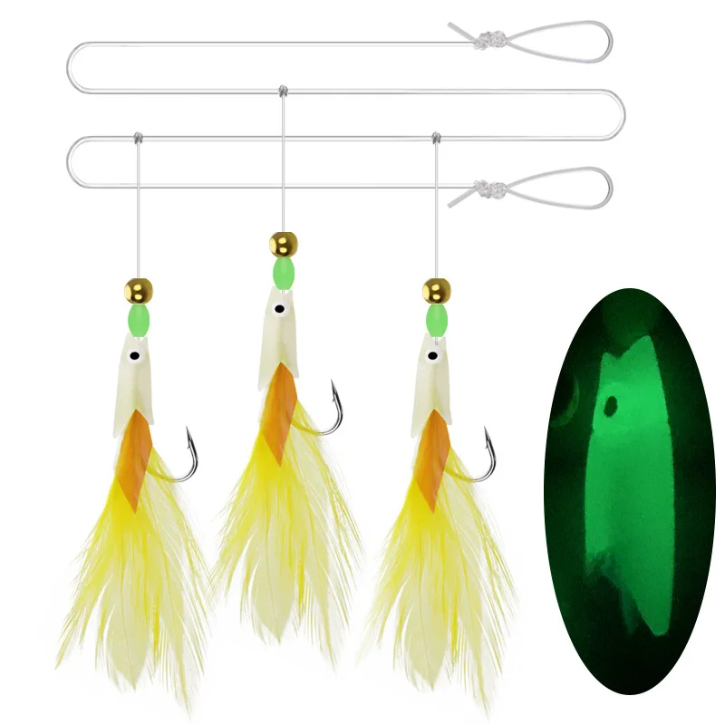 3pcs/Set A bunch of three fish Combination Fishhook Fishing Lure Set Wire Artificial Silicone Luminous Bait | Спорт и развлечения
